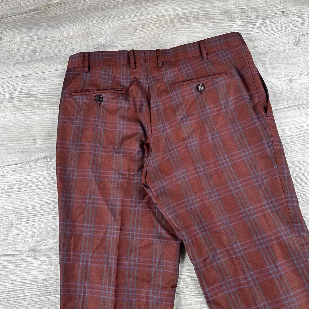 Satore Dress Pants Mens 35x30 Red Orange Check Plaid Reda Super 130's Wool - Picture 8 of 8